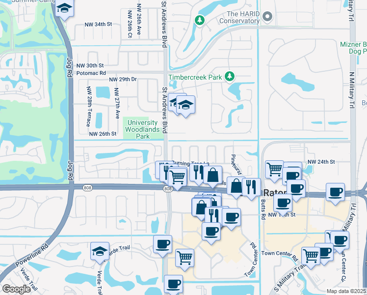map of restaurants, bars, coffee shops, grocery stores, and more near 123 Winged Foot Lane in Boca Raton