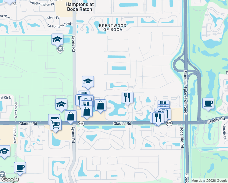 map of restaurants, bars, coffee shops, grocery stores, and more near 8668 Eagle Run Drive in Boca Raton