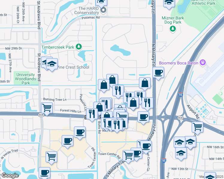 map of restaurants, bars, coffee shops, grocery stores, and more near 2200 Butts Road in Boca Raton