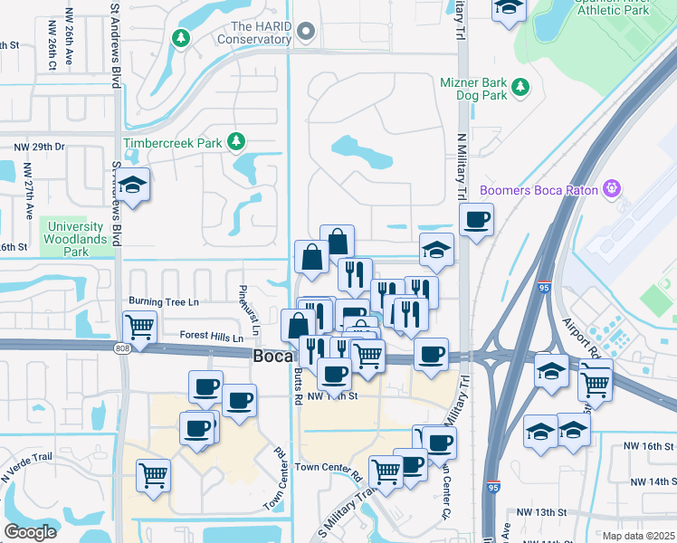map of restaurants, bars, coffee shops, grocery stores, and more near 2200 Butts Road in Boca Raton