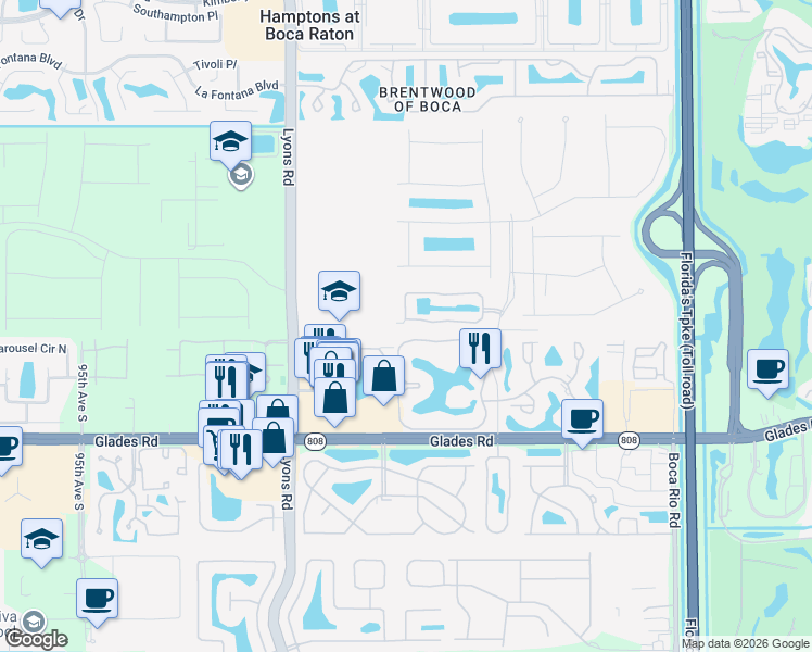 map of restaurants, bars, coffee shops, grocery stores, and more near 8863 Sonoma Lake Boulevard in Boca Raton