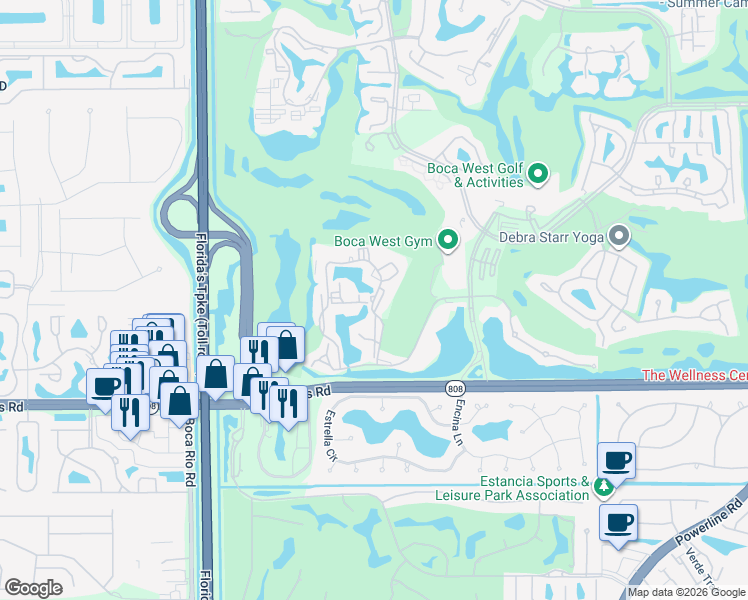 map of restaurants, bars, coffee shops, grocery stores, and more near 2288 Bridgewood Drive in Boca Raton