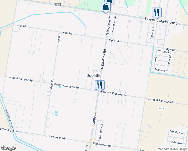 map of restaurants, bars, coffee shops, grocery stores, and more near in Doolittle