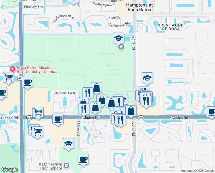 map of restaurants, bars, coffee shops, grocery stores, and more near 9286 Broad Street in Boca Raton
