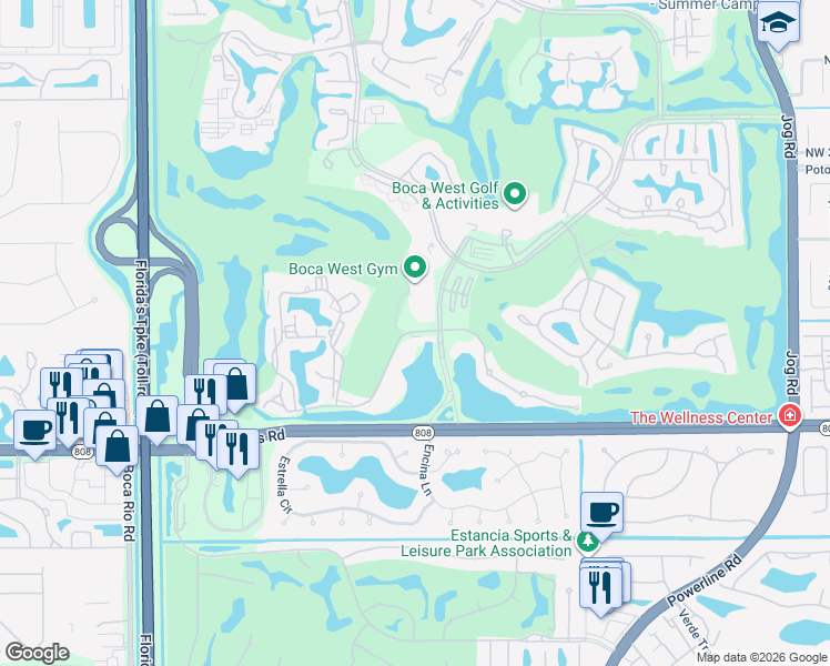 map of restaurants, bars, coffee shops, grocery stores, and more near 3706 Bridgewood Drive in Boca Raton