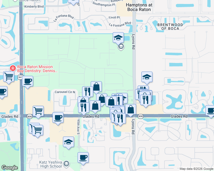 map of restaurants, bars, coffee shops, grocery stores, and more near 9286 Broad Street in Boca Raton