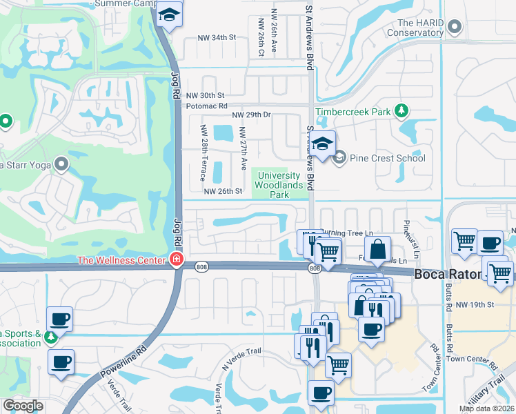 map of restaurants, bars, coffee shops, grocery stores, and more near 6160 Northwest 24th Street in Boca Raton