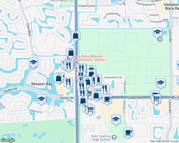 map of restaurants, bars, coffee shops, grocery stores, and more near 20540 Florida 7 in Boca Raton