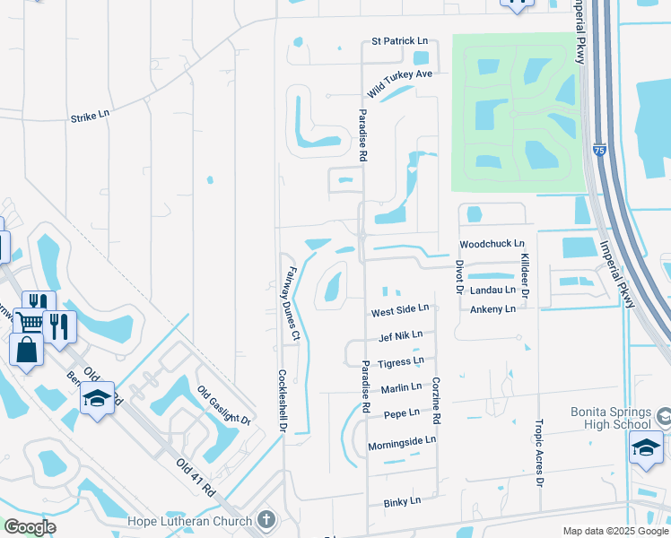 map of restaurants, bars, coffee shops, grocery stores, and more near 25158 Golf Lake Circle in Bonita Springs