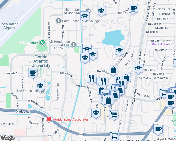 map of restaurants, bars, coffee shops, grocery stores, and more near 2200 Northwest 5th Avenue in Boca Raton