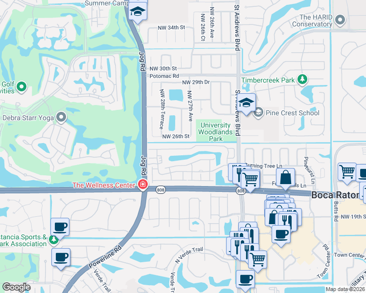 map of restaurants, bars, coffee shops, grocery stores, and more near 6224 Northwest 24th Street in Boca Raton