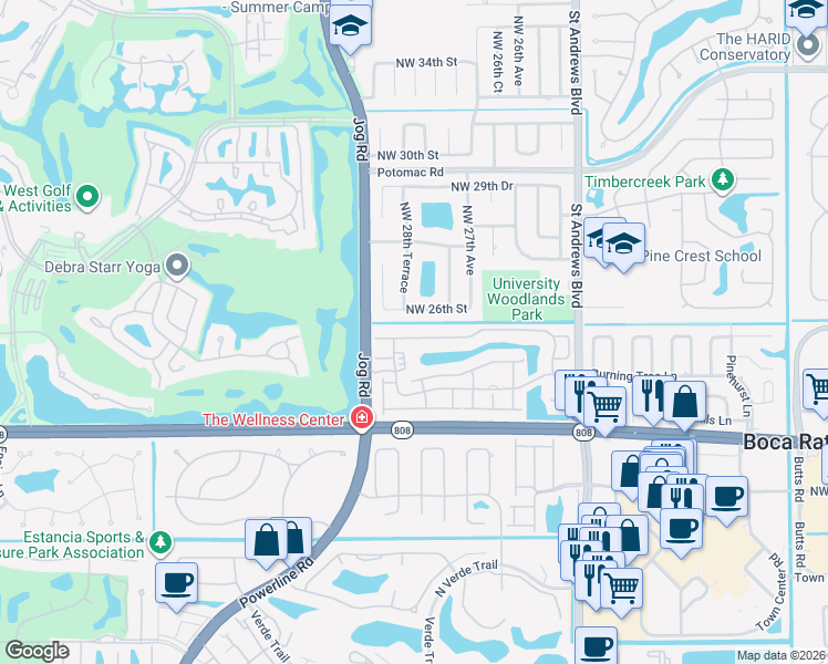 map of restaurants, bars, coffee shops, grocery stores, and more near 6326 Northwest 24th Street in Boca Raton