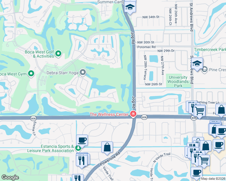 map of restaurants, bars, coffee shops, grocery stores, and more near 6761 Woodbridge Drive in Boca Raton