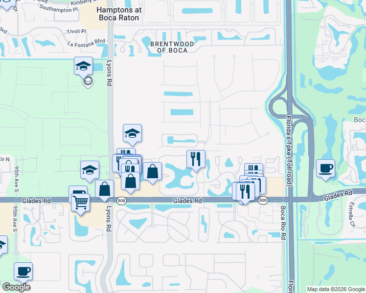 map of restaurants, bars, coffee shops, grocery stores, and more near 8668 Eagle Run Drive in Boca Raton