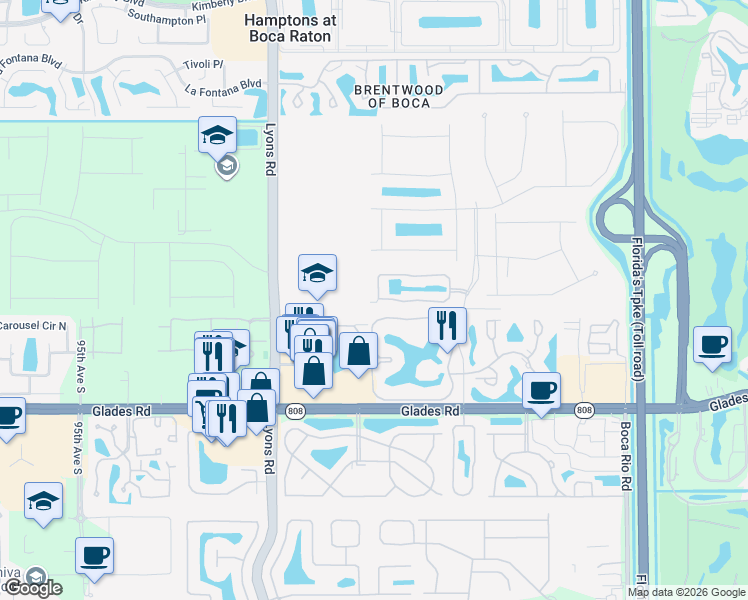map of restaurants, bars, coffee shops, grocery stores, and more near 8863 Sonoma Lake Boulevard in Boca Raton