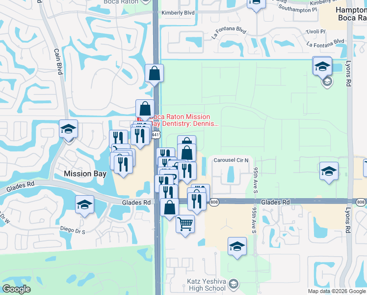 map of restaurants, bars, coffee shops, grocery stores, and more near 20540 Florida 7 in Boca Raton