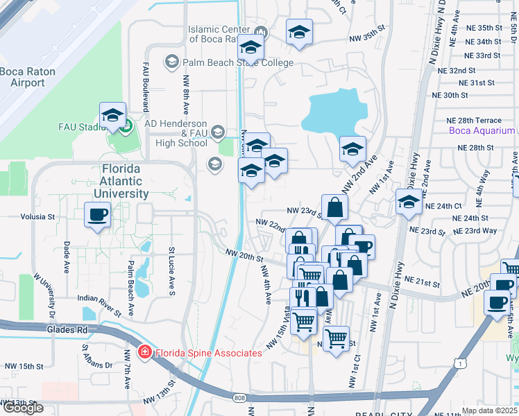 map of restaurants, bars, coffee shops, grocery stores, and more near 2200 Northwest 5th Avenue in Boca Raton