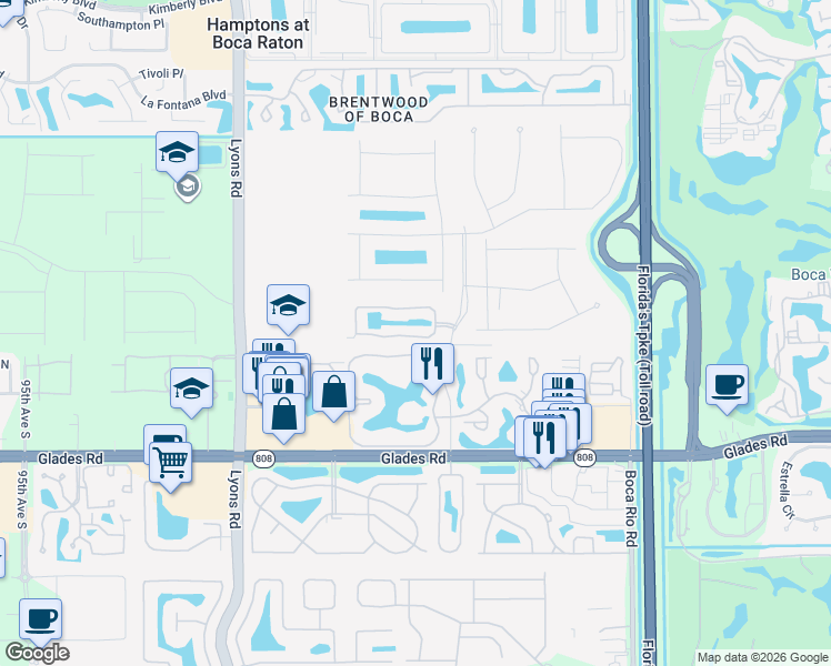 map of restaurants, bars, coffee shops, grocery stores, and more near 8716 Eagle Run Drive in Boca Raton