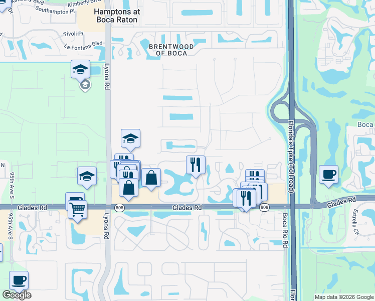 map of restaurants, bars, coffee shops, grocery stores, and more near 8716 Eagle Run Drive in Boca Raton