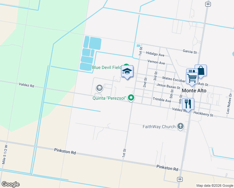 map of restaurants, bars, coffee shops, grocery stores, and more near 25045 Amando Street in Monte Alto