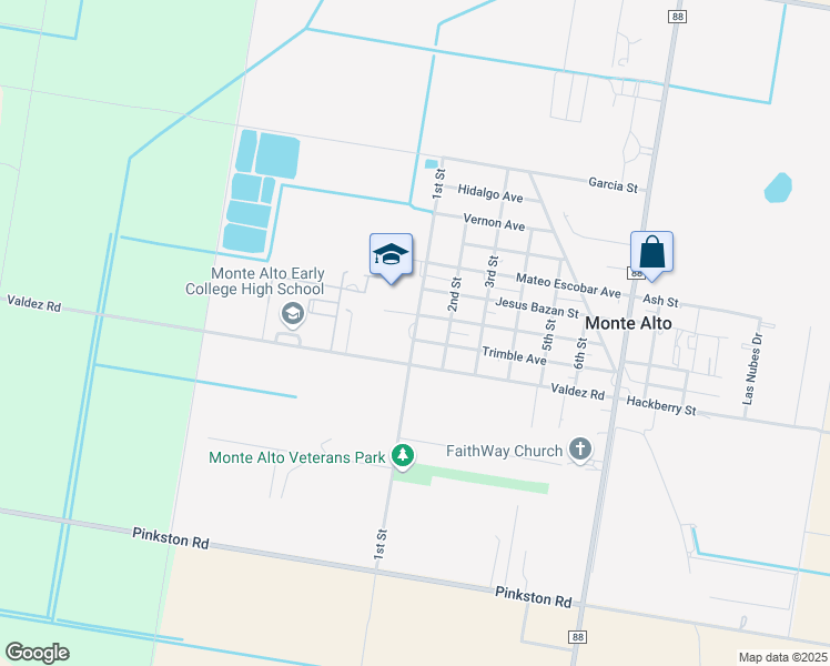map of restaurants, bars, coffee shops, grocery stores, and more near 25149 1st Street in Monte Alto