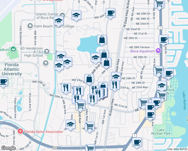 map of restaurants, bars, coffee shops, grocery stores, and more near in Boca Raton