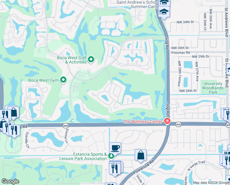 map of restaurants, bars, coffee shops, grocery stores, and more near 20491 Linksview Drive in Boca Raton