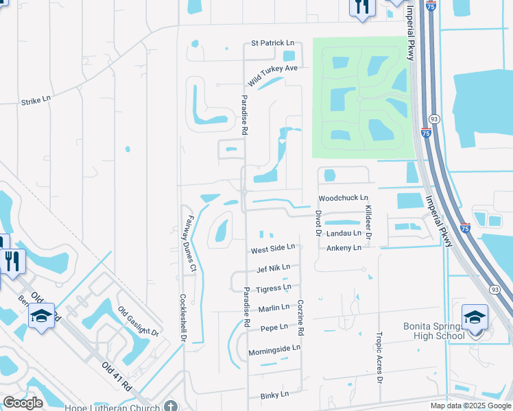 map of restaurants, bars, coffee shops, grocery stores, and more near 10277 Wood Ibis Avenue in Bonita Springs