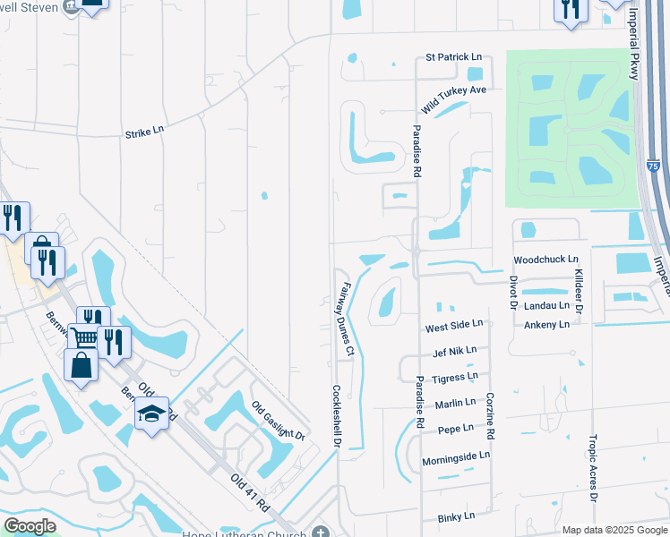 map of restaurants, bars, coffee shops, grocery stores, and more near 25101 Fairway Dunes Court in Bonita Springs
