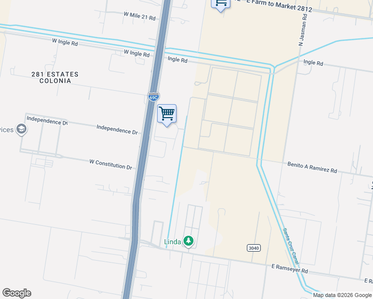 map of restaurants, bars, coffee shops, grocery stores, and more near 5 M N 281 1/4 E Ramseyer in Edinburg