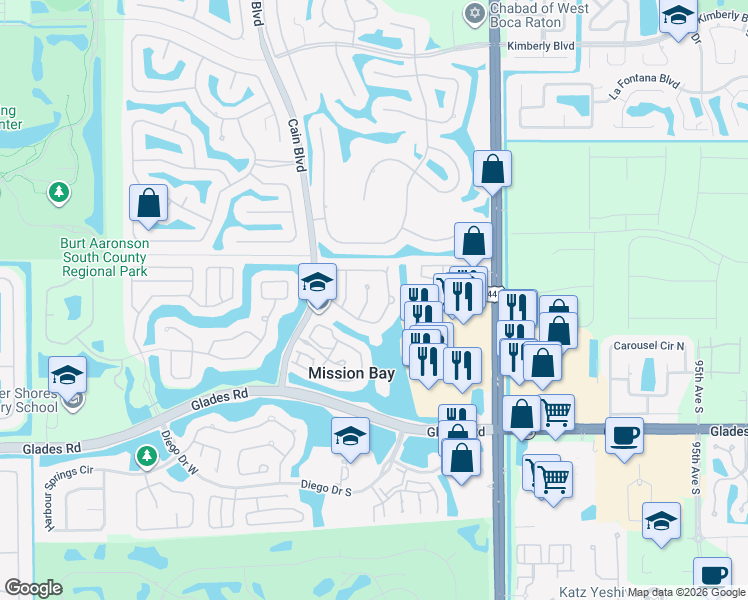 map of restaurants, bars, coffee shops, grocery stores, and more near 20351 Cozumel Court in Boca Raton