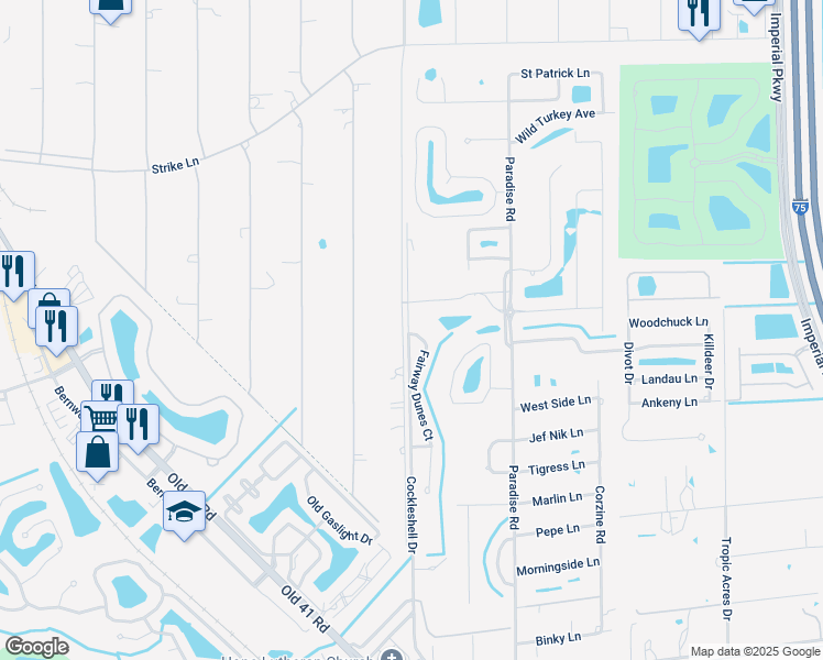 map of restaurants, bars, coffee shops, grocery stores, and more near 25101 Fairway Dunes Court in Bonita Springs