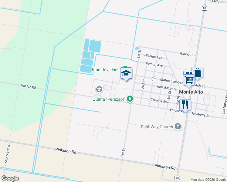 map of restaurants, bars, coffee shops, grocery stores, and more near 25045 Amando Street in Monte Alto