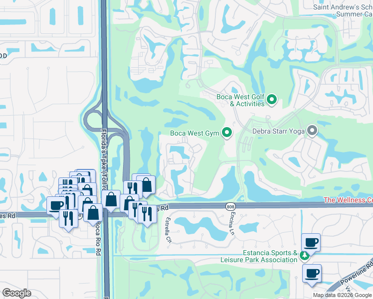 map of restaurants, bars, coffee shops, grocery stores, and more near 20527 Bridgewood Drive in Boca Raton