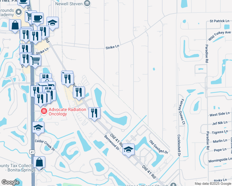 map of restaurants, bars, coffee shops, grocery stores, and more near 25398 Papillion Drive in Bonita Springs