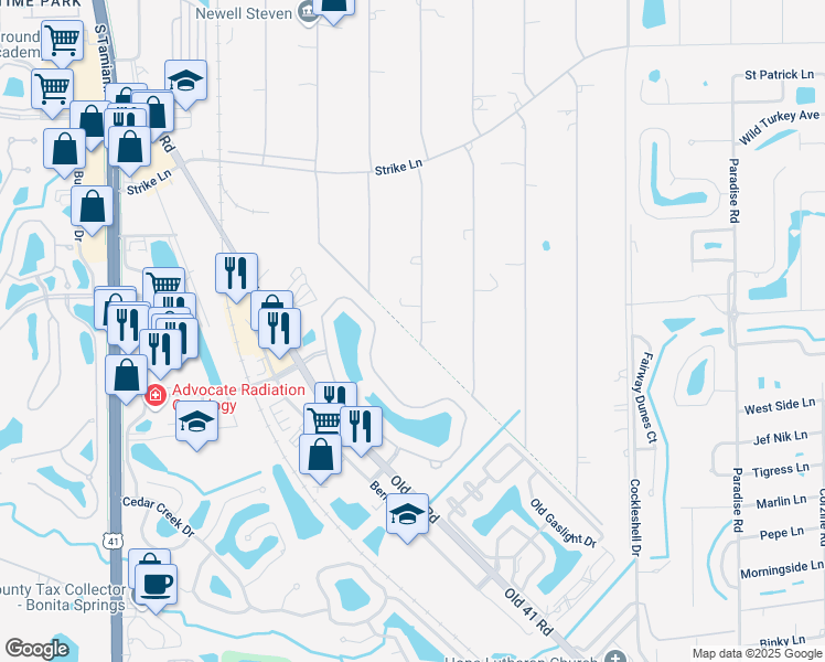 map of restaurants, bars, coffee shops, grocery stores, and more near 25398 Papillion Drive in Bonita Springs