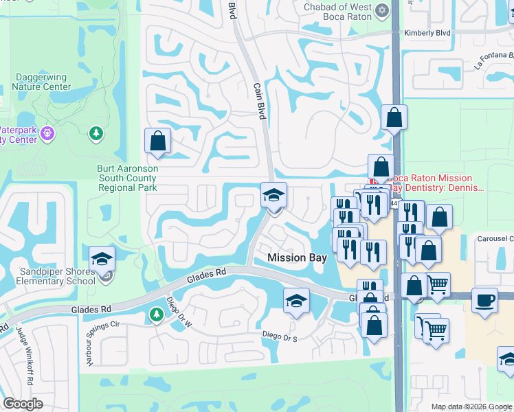 map of restaurants, bars, coffee shops, grocery stores, and more near 10704 Avenida Santa Ana in Boca Raton