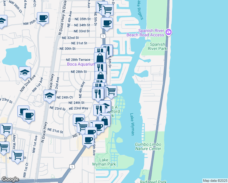 map of restaurants, bars, coffee shops, grocery stores, and more near 700 Harbour Terrace in Boca Raton