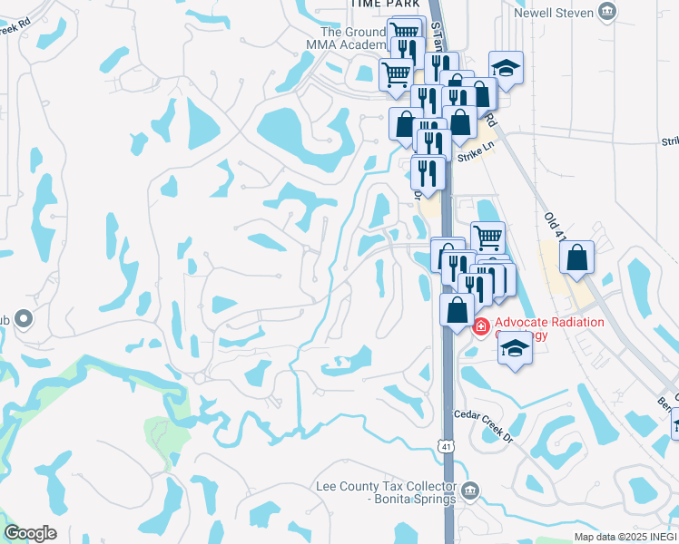 map of restaurants, bars, coffee shops, grocery stores, and more near 25090 Ballycastle Court in Bonita Springs