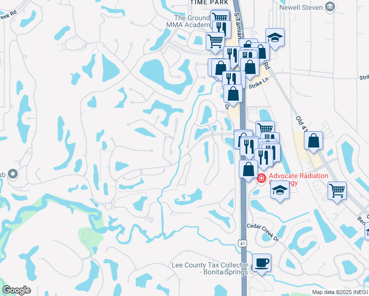 map of restaurants, bars, coffee shops, grocery stores, and more near 25090 Ballycastle Court in Bonita Springs