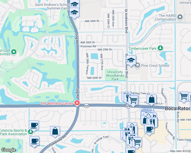 map of restaurants, bars, coffee shops, grocery stores, and more near 2771 Northwest 26th Street in Boca Raton