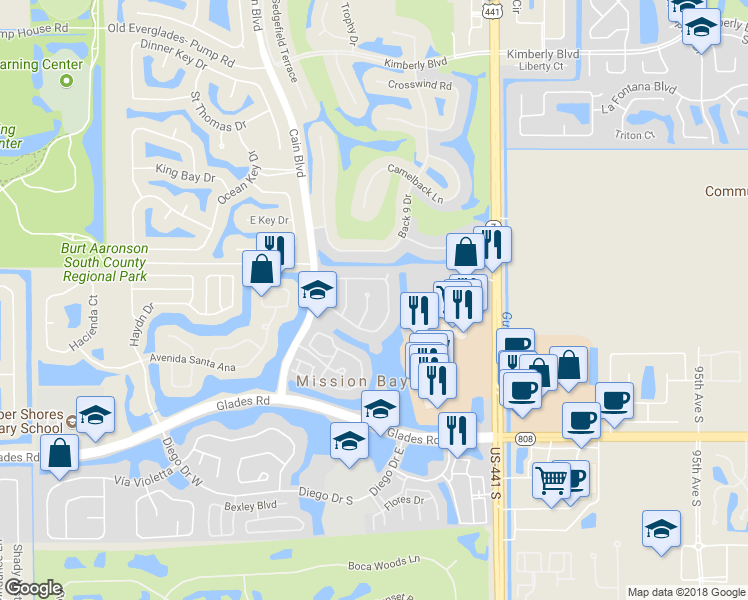 map of restaurants, bars, coffee shops, grocery stores, and more near 20340 Cozumel Court in Boca Raton