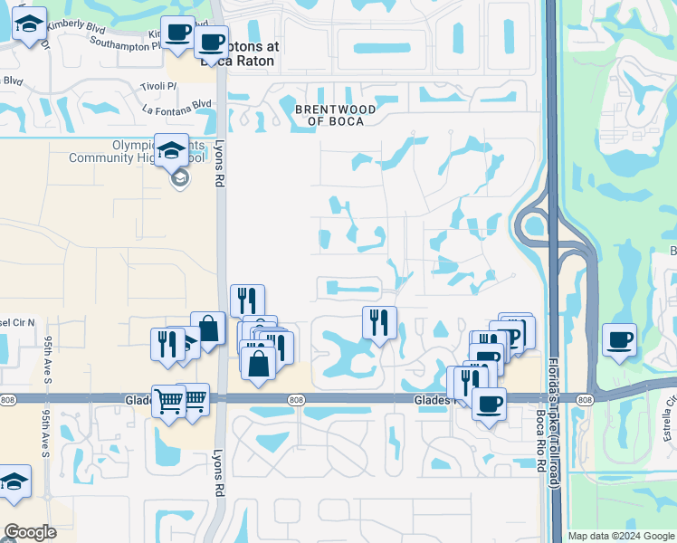 map of restaurants, bars, coffee shops, grocery stores, and more near 8590 Eagle Run Drive in Boca Raton