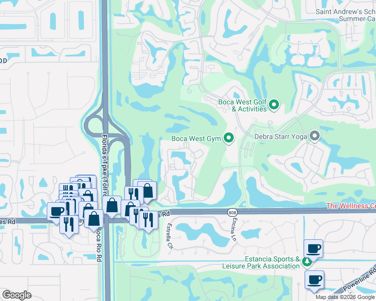map of restaurants, bars, coffee shops, grocery stores, and more near 20527 Bridgewood Drive in Boca Raton