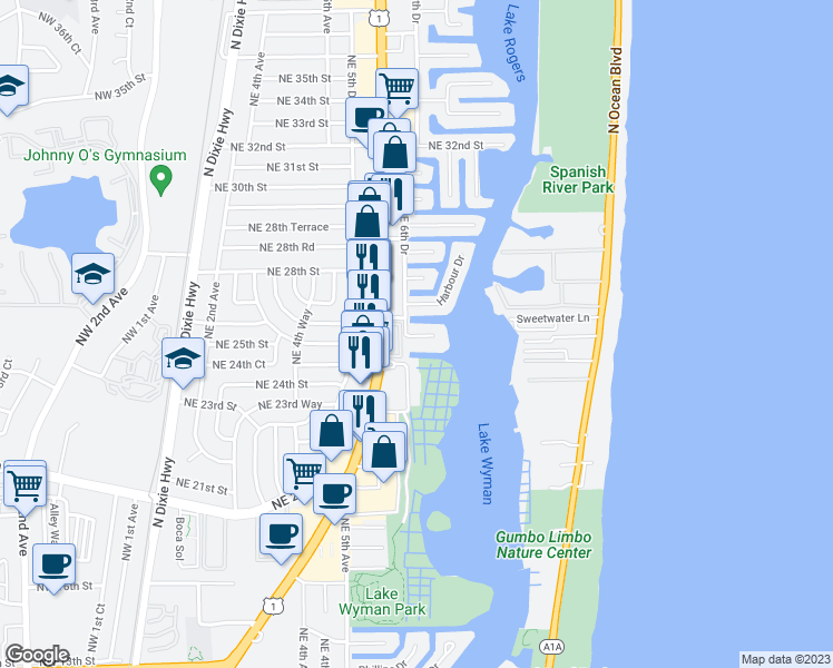 map of restaurants, bars, coffee shops, grocery stores, and more near 700 Harbour Terrace in Boca Raton