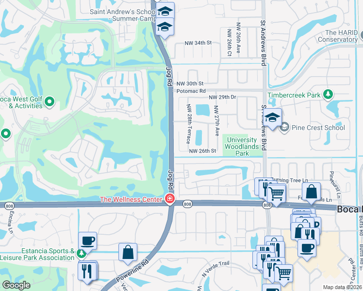 map of restaurants, bars, coffee shops, grocery stores, and more near 2600 Northwest 29th Avenue in Boca Raton