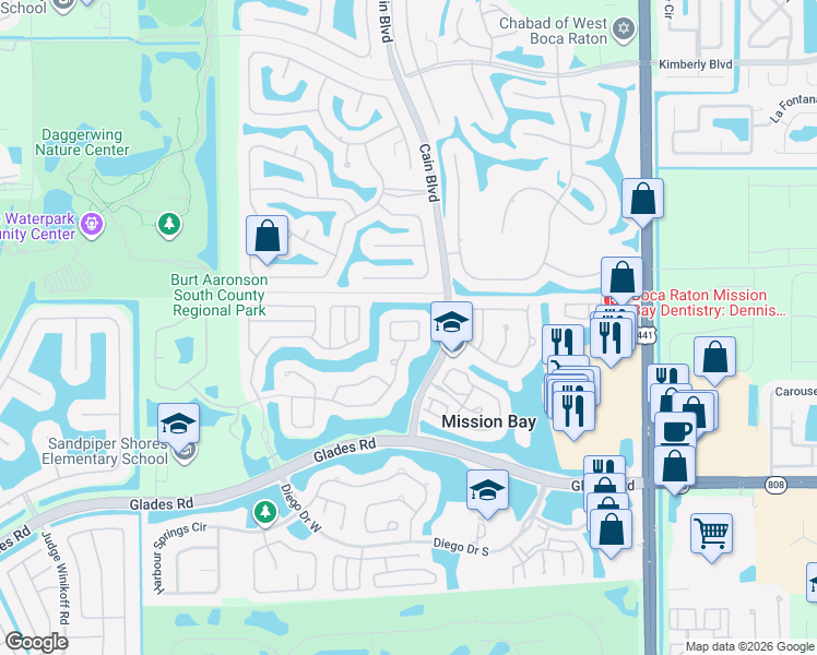 map of restaurants, bars, coffee shops, grocery stores, and more near 10704 Avenida Santa Ana in Boca Raton