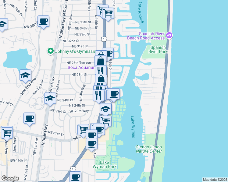 map of restaurants, bars, coffee shops, grocery stores, and more near 700 Harbour Terrace in Boca Raton