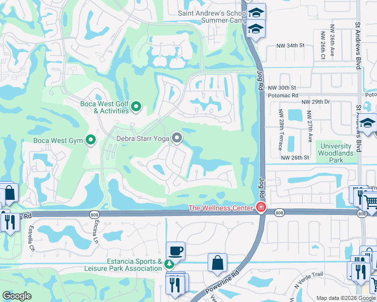 map of restaurants, bars, coffee shops, grocery stores, and more near 20491 Linksview Drive in Boca Raton