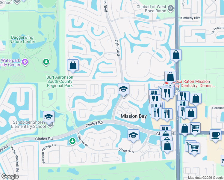 map of restaurants, bars, coffee shops, grocery stores, and more near 10704 Avenida Santa Ana in Boca Raton